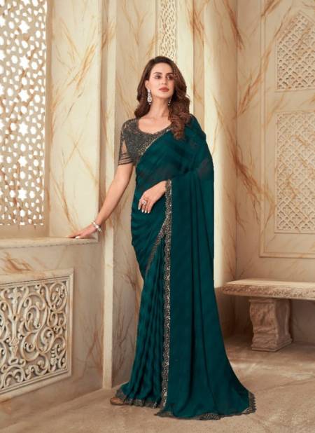 Teal Blue Colour Salsa Style 2nd Edition By TFH Party Wear Sarees Catalog 7502