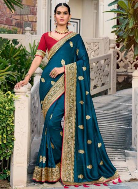 Teal Blue Colour Samantha Wholesale Ethnic Wear Designer Saree Catalog 6408
