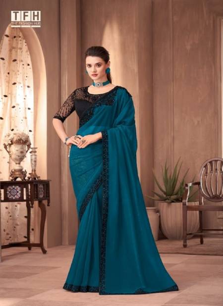 Teal Blue Colour Sandalwood 1101 By TFH Silk Designer Party Wear Saree Wholesale Online SW-1101-B