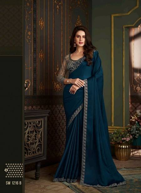 Teal Blue Colour Sandalwood 12th Edition Hits By TFH Fancy Fabric Designer Party Wear Wholesale Online SW 1216 B