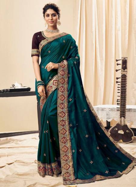 Teal Blue Colour Sargam Designer Wholesale Wedding Wear Saree Catalog 3809