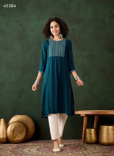 Teal Blue Colour Sasya By Mahotsav Daily Wear Desginer Kurtis Wholesale Price In Surat 45384