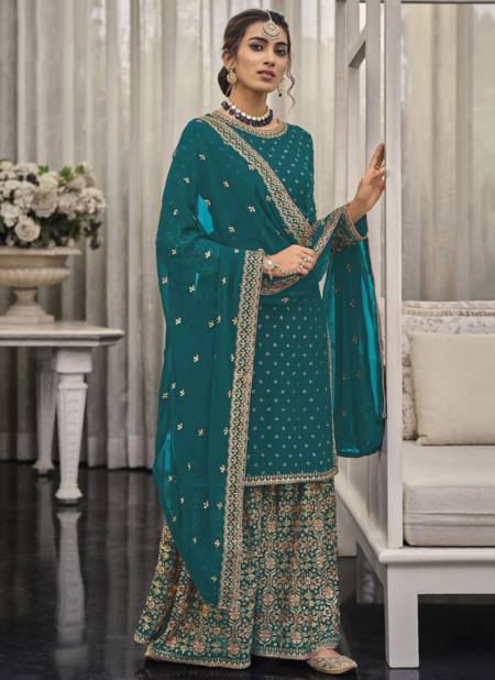 Teal Blue Colour Shagun By Anbazaar Wedding Wear Salwar Suits Catalog 1448 D