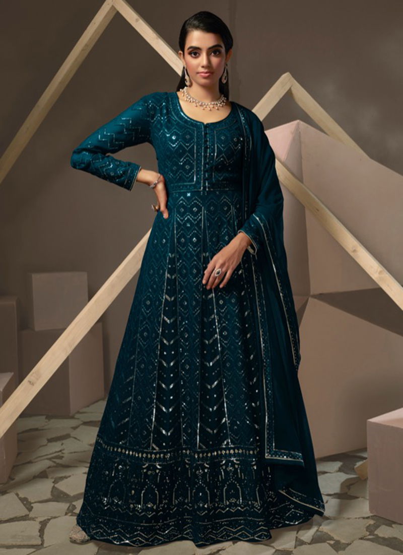 Teal Blue Colour Shaheen Fiona Wedding Wear Wholesale Designer Gown Catalog 51392