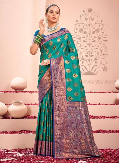 Teal Blue Colour Sharda Silk By Bunawat Kanjivaram Silk Sarees Wholesale Market In Surat With price 1004