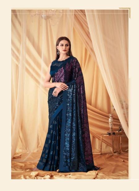 Teal Blue Colour Sparkle 4 TFH New Latest Georgette Designer Party Wear Saree Suppliers In India SPA-7603