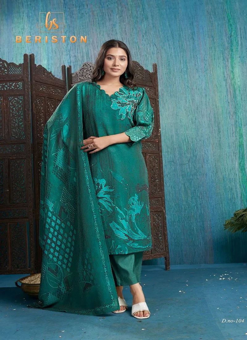 Teal Blue Colour Sparkle Vol 1 By Beriston Viscose Silk Kurti With Bottom Dupatta Manufactures 104