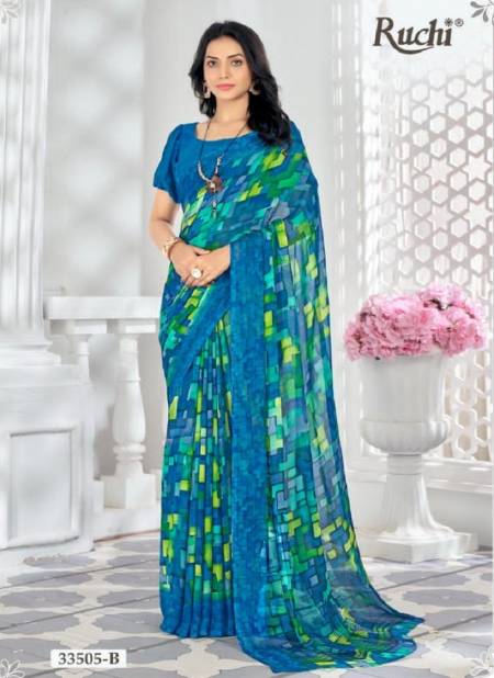 Teal Blue Colour Star Chiffon 159 By Ruchi Printed Daily Wear Sarees Orders In India 33505-B