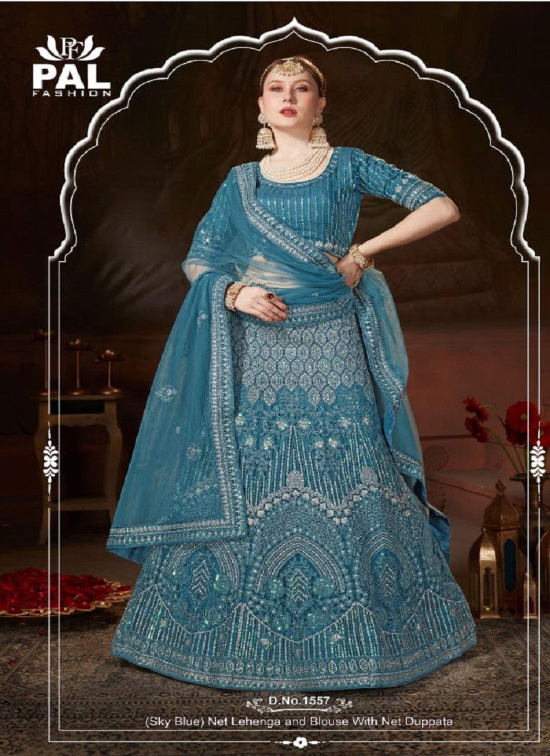 Teal Blue Colour Super Hit Lehenga Designs By Pal Fashion Party Wear Lehenga Choli Catalog 1557