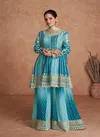Teal Blue Colour Vaani Vol 2 By Gulkayra Real Chinon Sharara Readymade Suits Exporters In India 7407-F