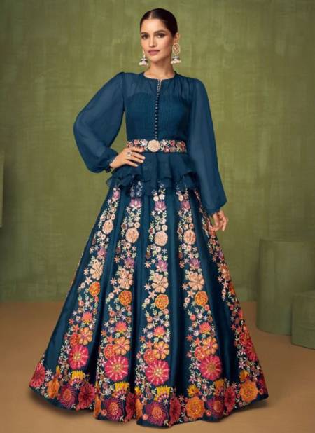 Teal Blue Colour Violet Wedding Wear Wholesale Anarkali Suits 5206