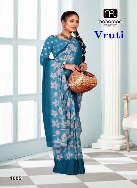 Teal Blue Colour Vruti 1001 To 1006 By Mahamani Creation Foil Print Saree Wholesale Shop In Surat 1005