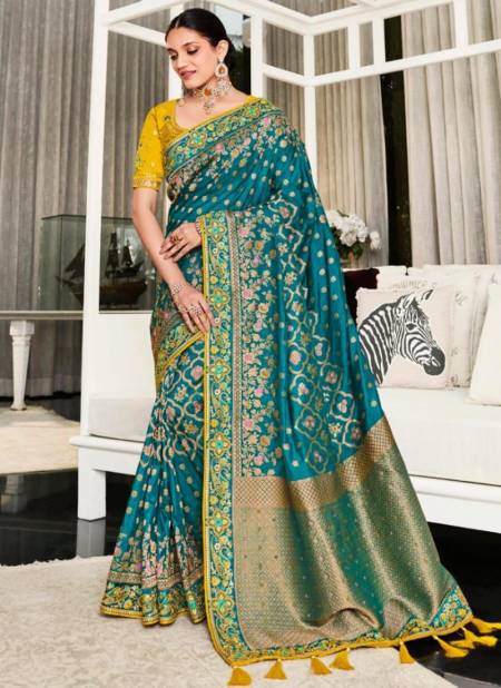 Teal Blue Colour Wholesale Wedding Wear Sarees Catalog 5709