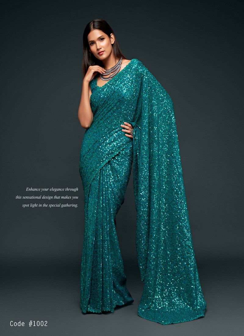 Teal Blue Colour Zeel The Starlit Sarees Georgette Party Wear Saree Wholesale Online 1002