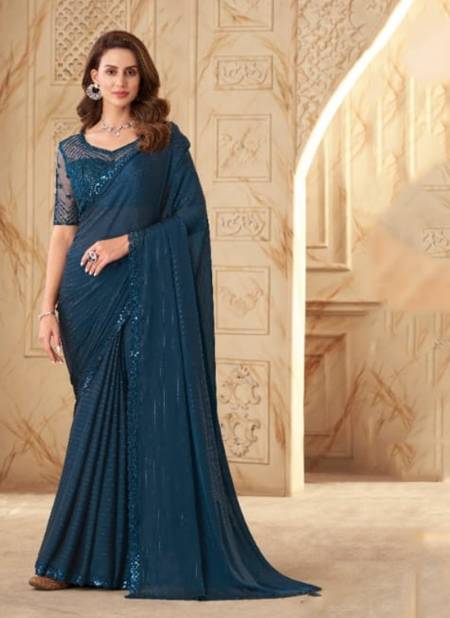 Teal Blue Salsa Style 2nd Edition By TFH Party Wear Sarees Catalog 7506