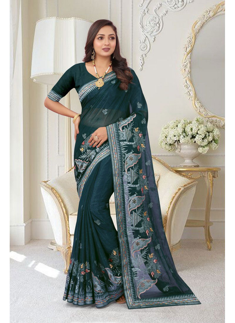 Teal Blue Sangrita By Nari Fashion Party Wear Saree Catalog 7096