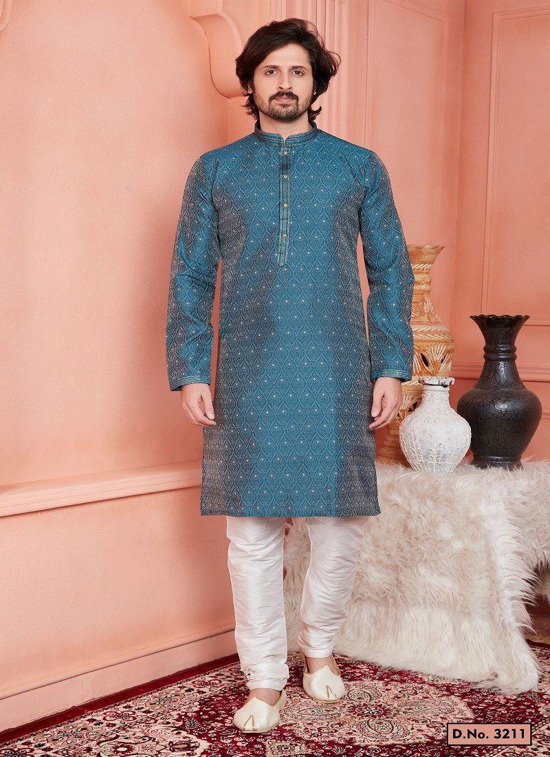 Teal Colour 1659 Function Wear Mens Indo Western Surat Wholesale Market 3211