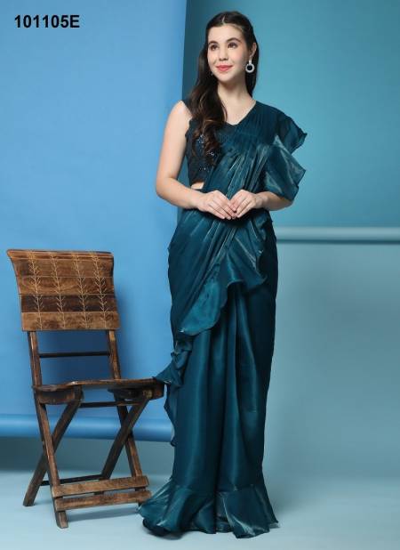 Teal Colour Amoha 101105 C To I Imported Satin Party Wear Readymade Wholesale Sarees Manufacturers 101105E