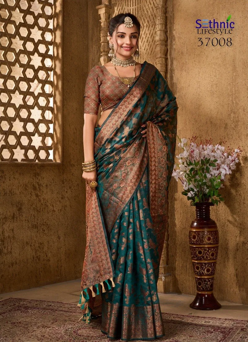 Teal Colour Evogue Vol 2 By Sethnic Organza Wedding Wear Saree Wholesale Price In Surat 37008