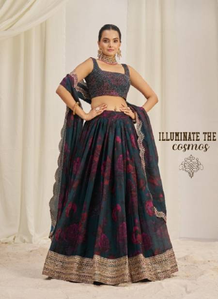 Teal Colour Floral Vol 9 By Arya Designs Organza Lehenga Choli Exporters In India T.F.328