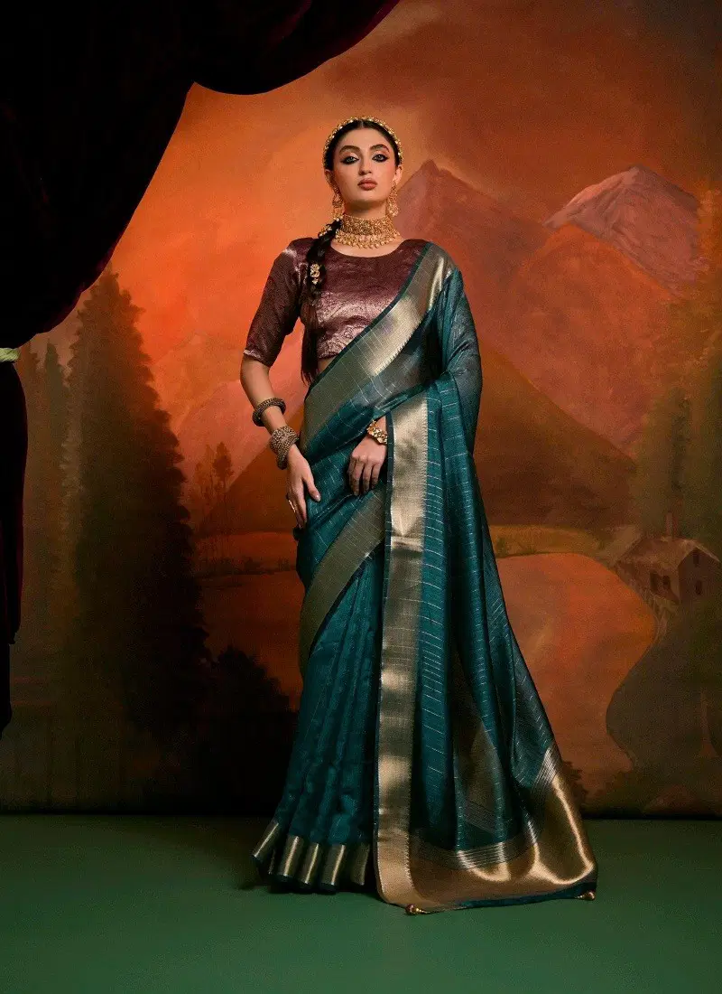 Teal Colour Kanak Silk By Kira Moss Silk Wedding Wear Saree Orders In India 6605