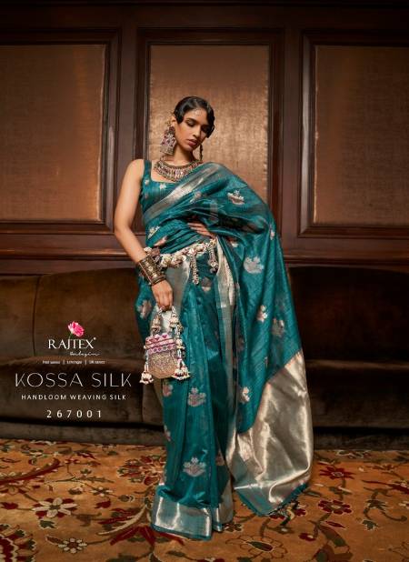 Teal Colour Kossa Silk By Rajtex Handloom Weaving Wedding Wear Saree Wholesale Online 267001