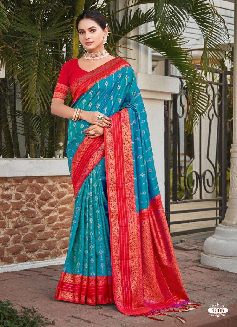 Teal Colour Meena Silk By Bunawat Designer Wedding Wear Saree Wholesale Online 1006