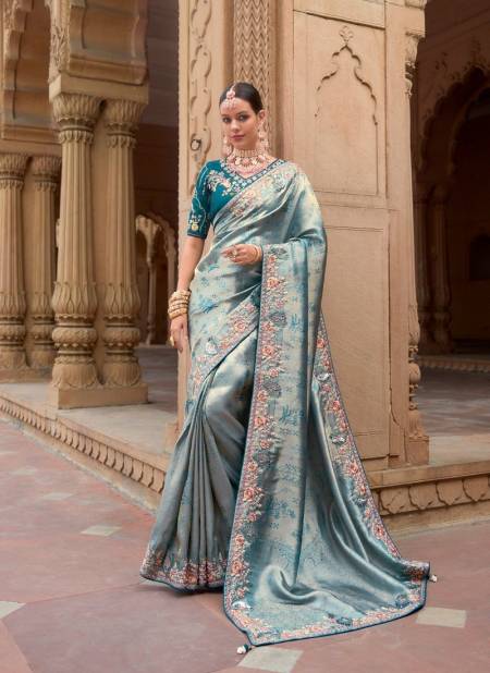 Teal Colour Mugda By Meeva Silk Organza Saree Exporters In India 1003