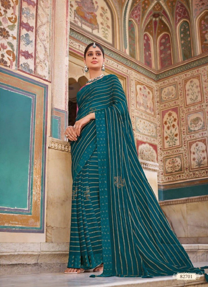 Teal Colour Raj Rani Vol 2 By Vipul Weaving Chiffon Saree Surat Wholesale Market 82701