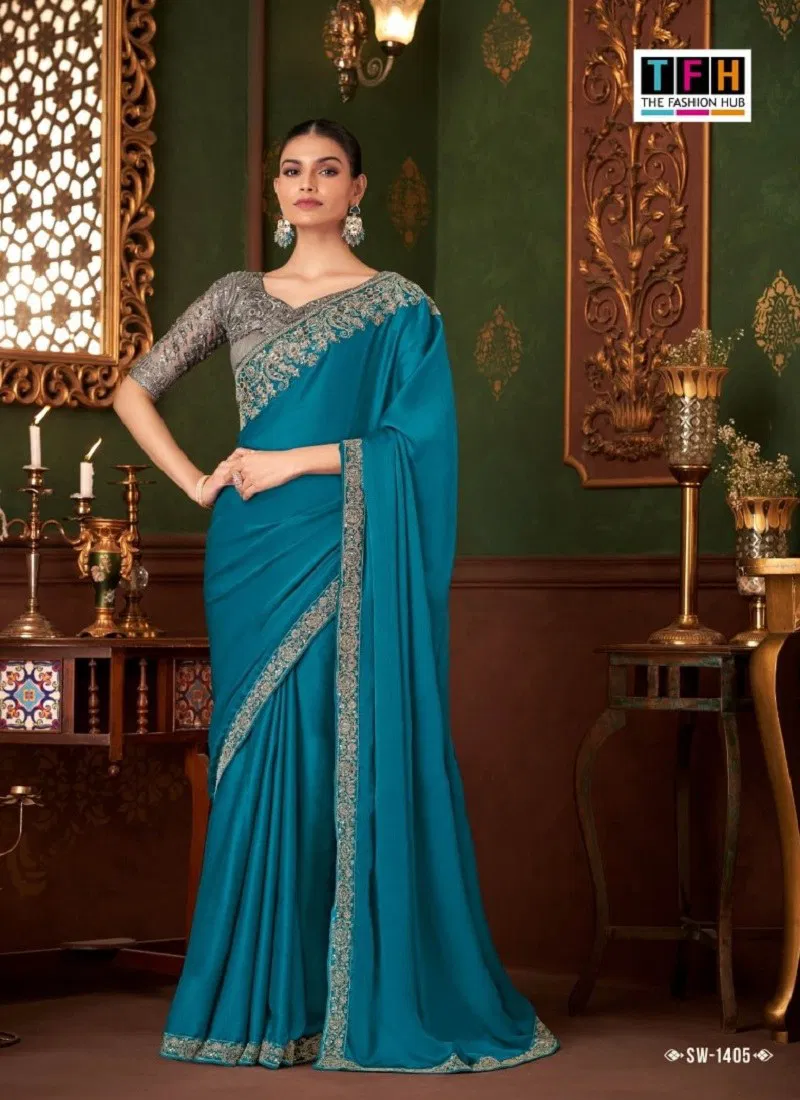 Teal Colour Sandalwood Vol 14 By TFH Designer Party Wear Saree Wholesale Online SW 1405