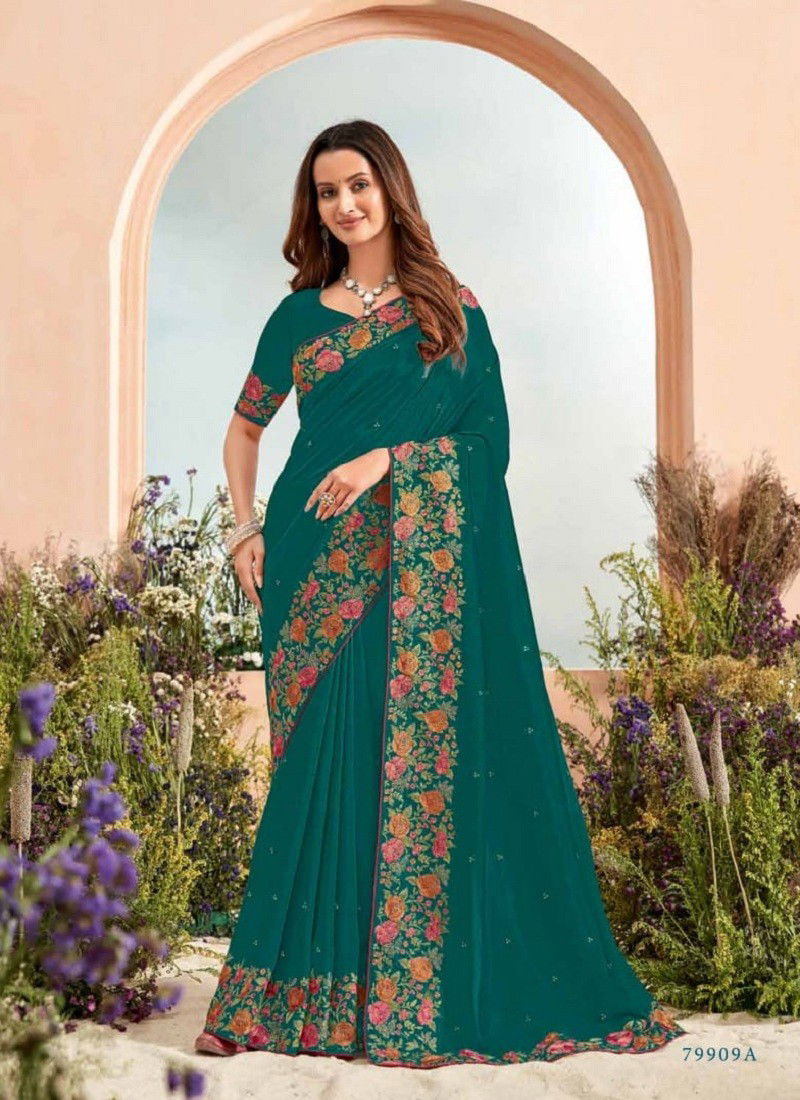 Teal Colour Sandhya By Vipul Silk Wedding Wear Saree Online Wholesale 79909A