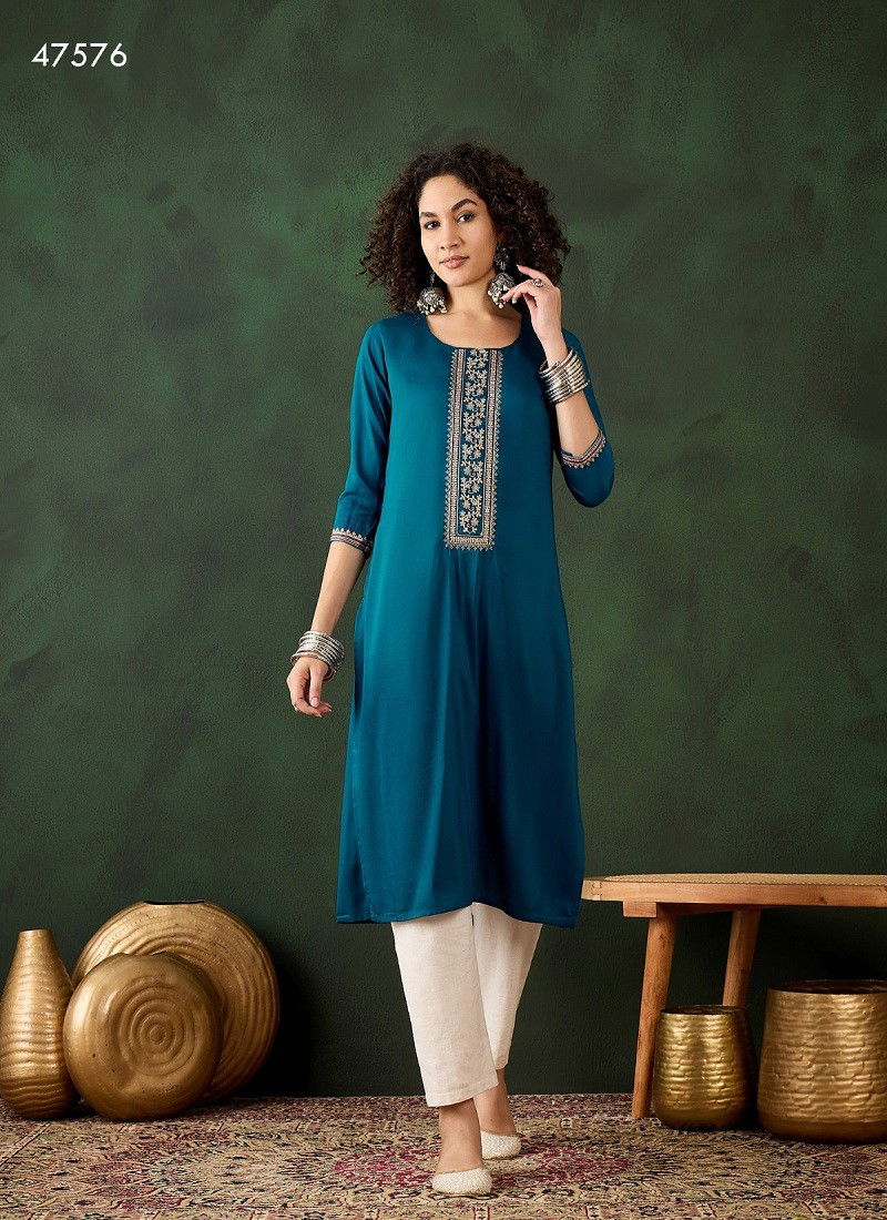 Teal Colour Sasya By Mahotsav Daily Wear Desginer Kurtis Wholesale Price In Surat 47576