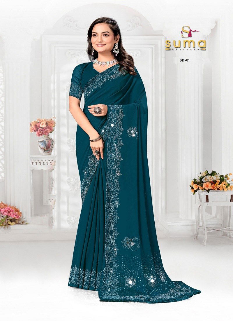 Teal Colour Sd 01 To Sd 11 By Sum Designer Party Wear Saree Wholesale Online Sd 01