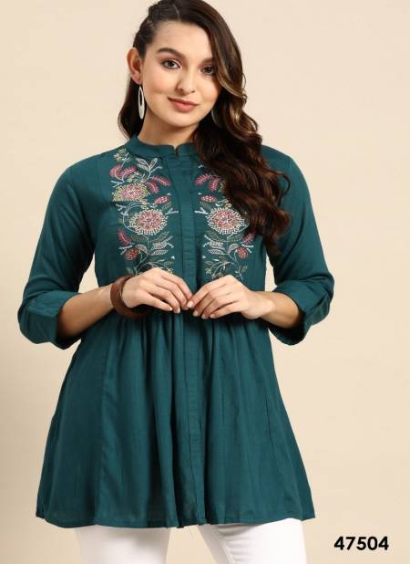 Teal Colour Short Top Vol 1 By Mahotsav Embroidered Rayon Wester Top Exporters In India 47504