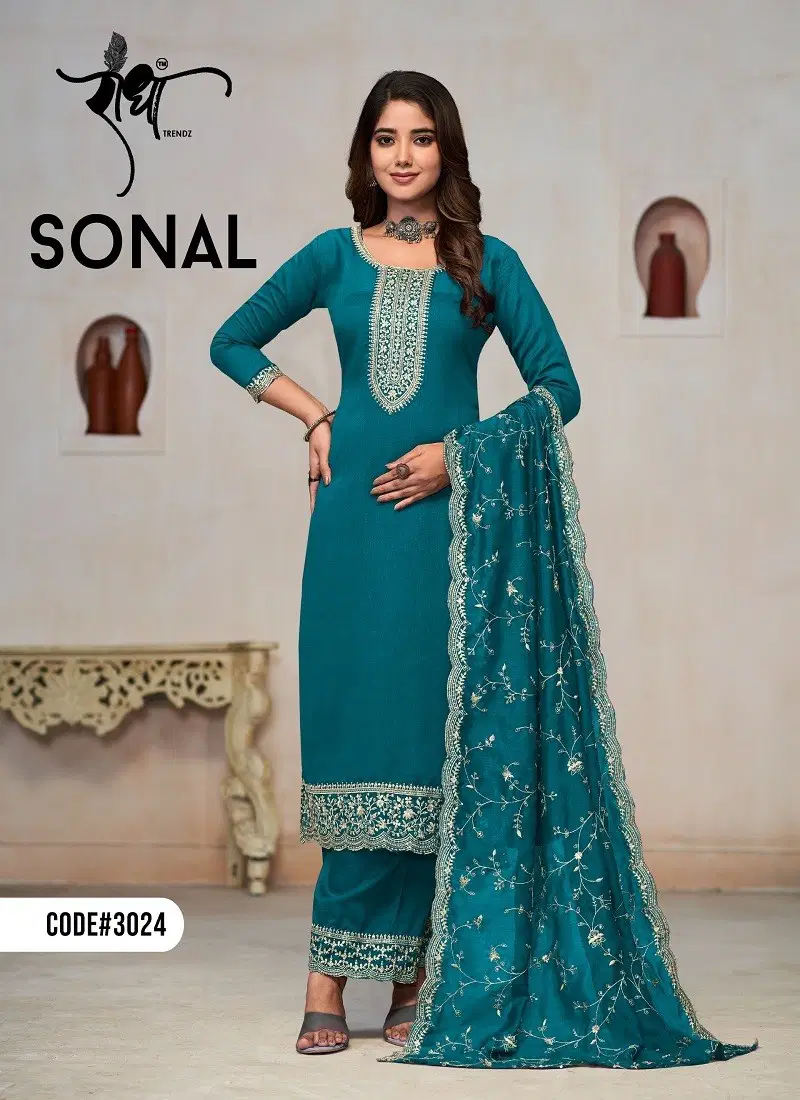 Teal Colour Sonal By Radha Trendz Heavy Embroidery Vichithra Bulk Salwar Kameez Suppliers In India 3024