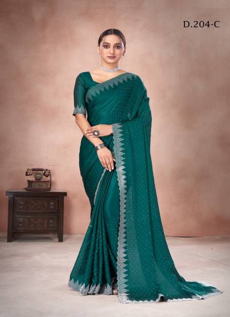 Teal Green Colour 204 A To 204 I By Suma Designer Satin Chiffon Festive Wear Saree Wholesale Suppliers In Mumbai 204-C