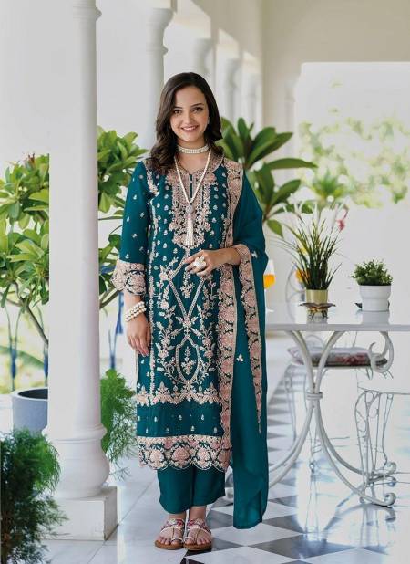 Teal Green Colour Aanaya By Zaveri Organza Embroidery Kurti With Bottom Dupatta Orders In India 1595