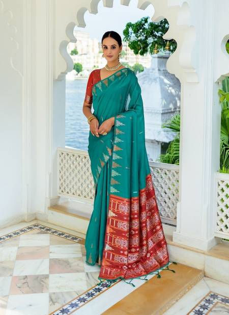 Teal Green Colour Charusila By RF Soft Tussar Silk Sarees Suppliers In India RF27581