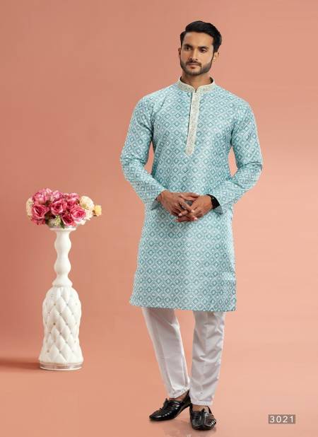 Teal Green Colour Function Mens Wear Printed Cotton Stright Kurta Pajama Suppliers In India 3021
