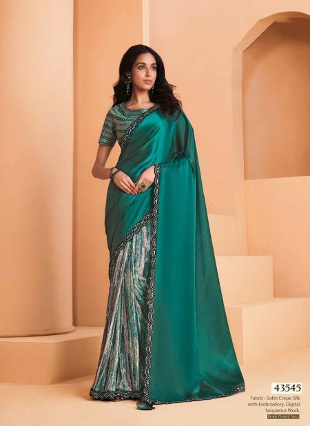 Teal Green Colour Helly By Mahotsav Satin Crepe Silk Wear Saree Wholesale Shop In Surat 43545