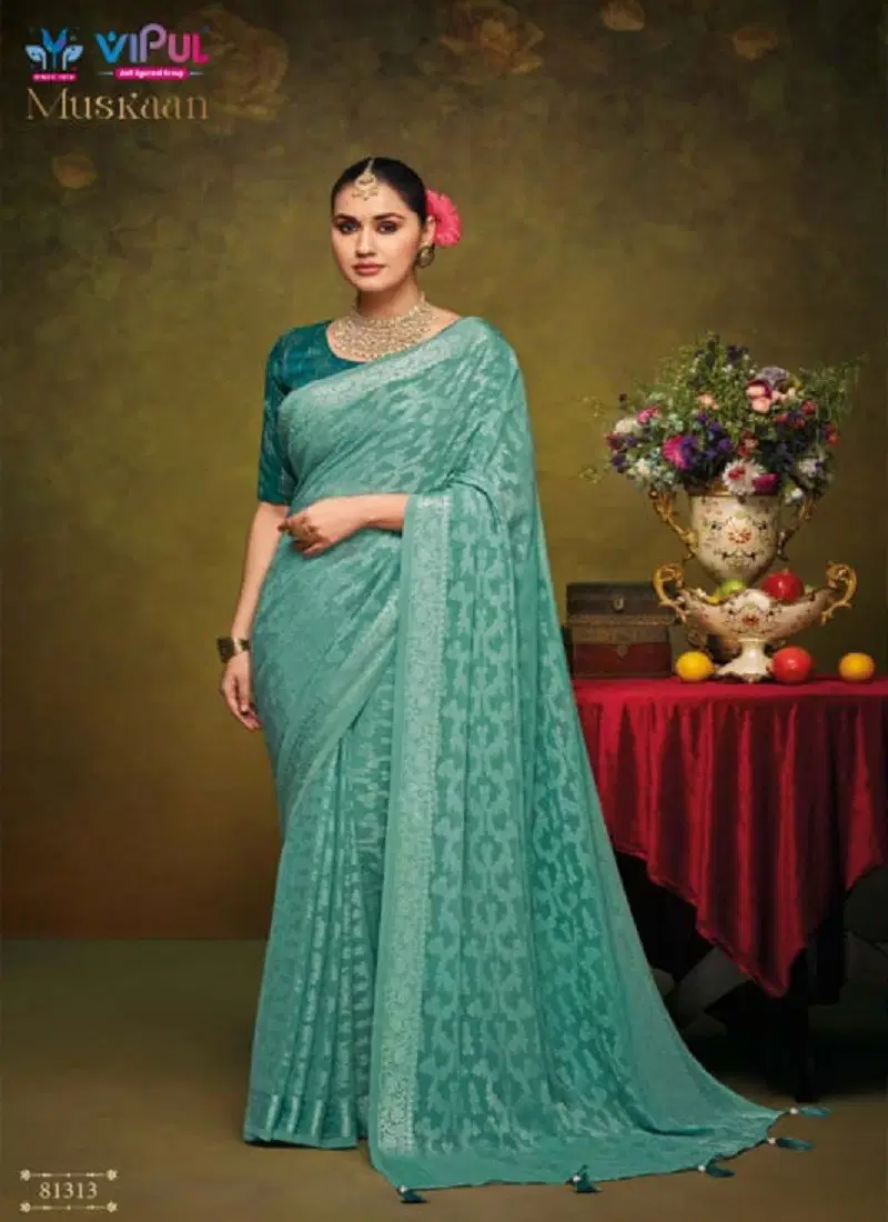 Teal Green Colour Muskaan By Vipul Tore Brasso Wholesale Sarees Suppliers In Mumbai 81313