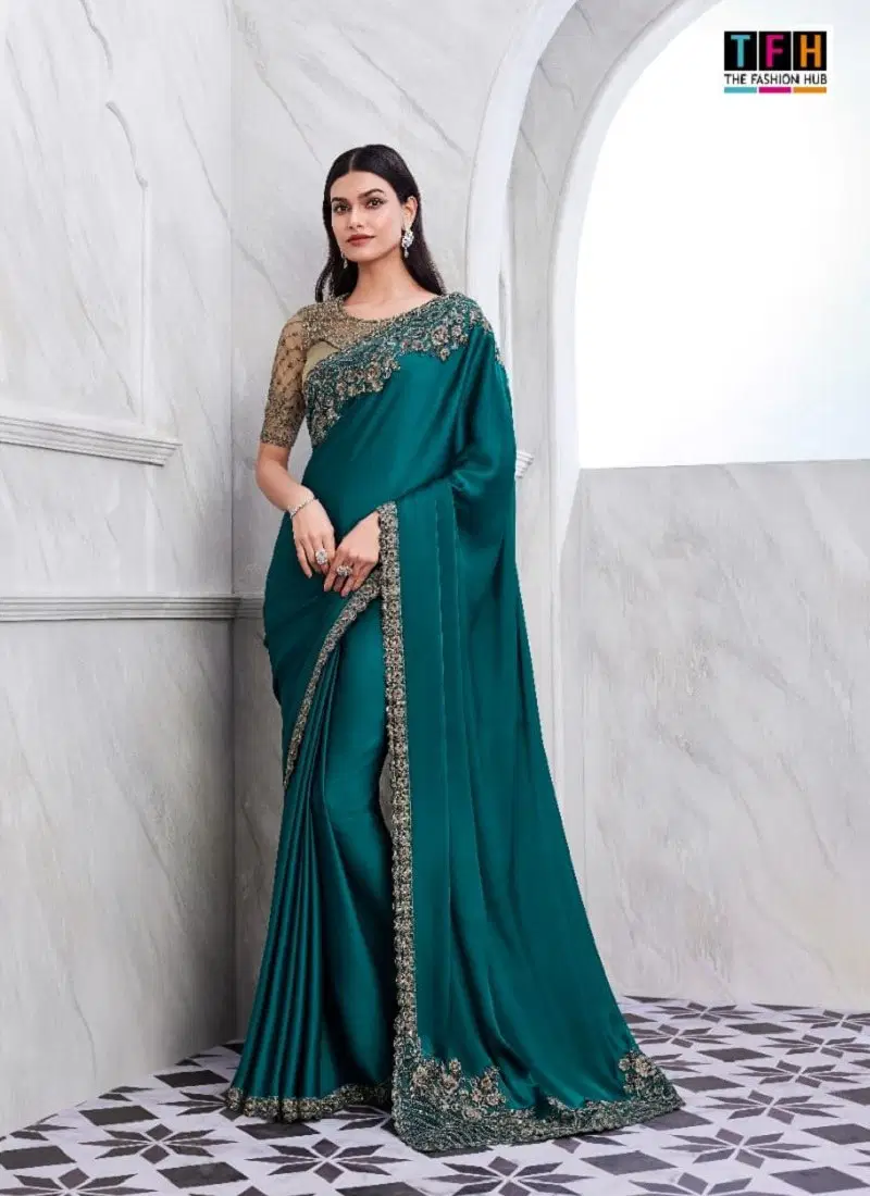 Teal Green Colour SS 29001 To 29017 By TFH Party Wear Designer Saree Exporters In India SS 29002