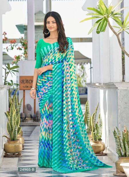 Teal Green Multi Colour Star Chiffon 122 By Ruchi Daily Wear Sarees Wholesale Price In Surat 24905-B