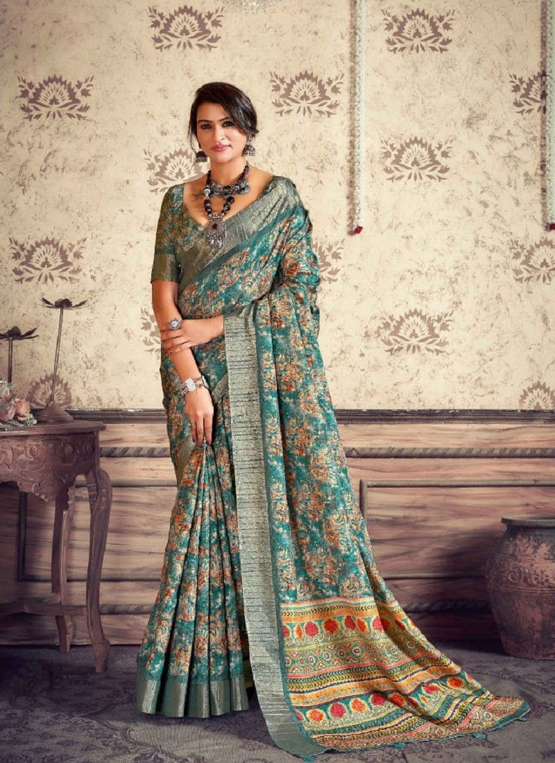 Teal Multi Colour Kangan Vol 2 By Mahamani Creation Heavy Gotha Silk Designer Sarees Manufacturers 2007