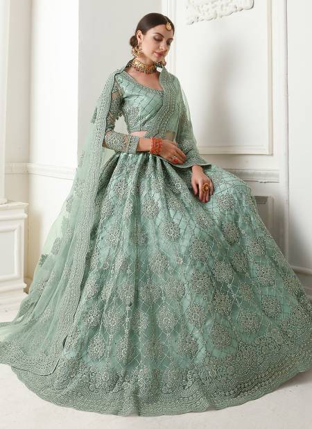 Teal Soft Net Heavy Embroidery Work Alizeh Wedding Wear Designer Party Wear and Bridal Lehenga Choli 1004 Catalog