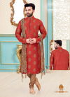 Tomato Red Dupion Silk Readymade Mens Kurta Payjama 1816