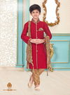 Tomato Red Readymade Kids Kurta Payjama Cotton Linen 1917