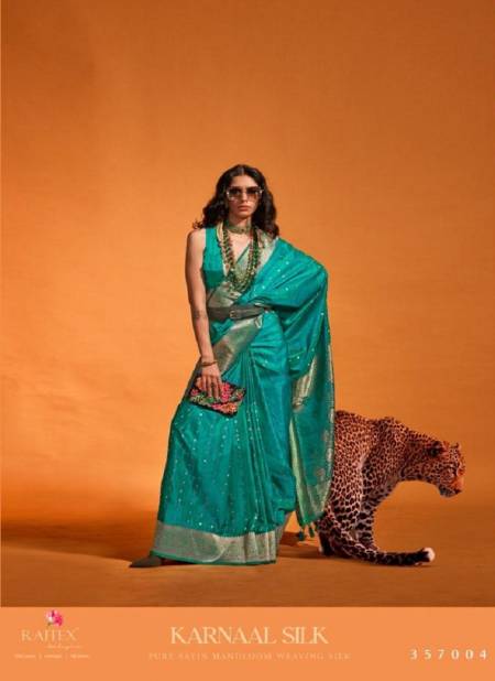 Turquoise Colour Karnaal Silk By Rajtex Satin Silk Designer Saree Catalog 357004
