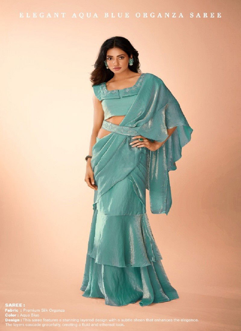 Turquoise Colour Traditions In Organza By Arya Designs Wholesale Saree In India DRS40