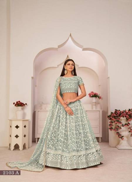 Turquoise Green Colour Kelaya 2101 To 2101C By Narayani Fancy Designer Lehenga Orders In India 2103-A